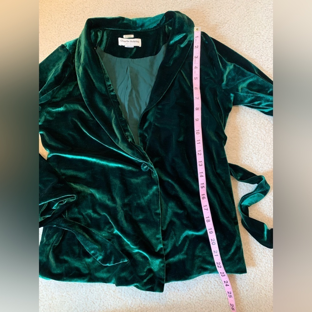 Charlie Holiday Venus Velvet Pin Tuck Belted Blazer Emerald Green Women Size 8 - Picture 4 of 6